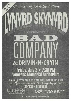 Lynyrd Skynyrd / The Last Rebel World Tour - Des Moines, IA - July 2, 1993 | Concert Ad