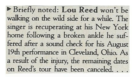 Reed, Lou / Broken Ankle | Magazine Article | October 1989