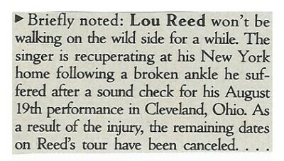 Reed, Lou / Broken Ankle | Magazine Article | October 1989