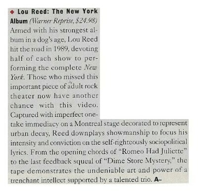 Reed, Lou / The New York Album | Magazine Review | 1989