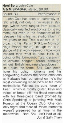Cale, John / Honi Soit | Magazine Review | June 1981