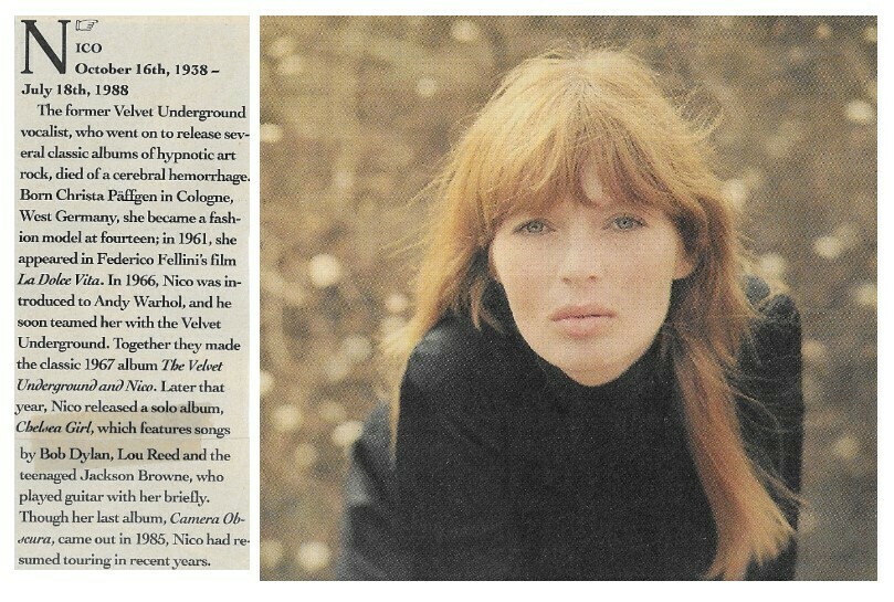 Nico / Obituary - October 16th, 1938 - July 18th, 1988 | Magazine Article