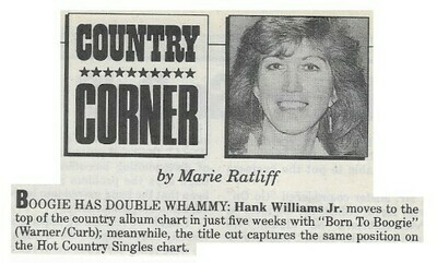 Williams, Hank (Jr.) / Boogie Has Double Whammy | Magazine Article | August 1987
