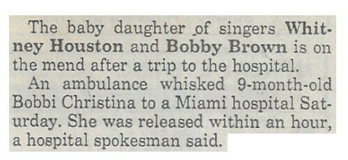 Houston, Whitney / Baby Daughter On the Mend | Newspaper Article | December 1993