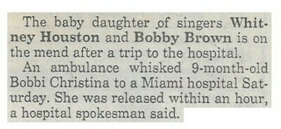 Houston, Whitney / Baby Daughter On the Mend | Newspaper Article | December 1993