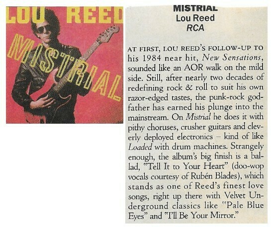 Reed, Lou / Mistrial (At First, Lou Reed&#39;s Follow-Up...) | Magazine Review | 1986