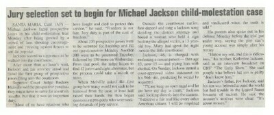 Jackson, Michael / Jury Selection Set to Begin for Michael Jackson Child-Molestation Case | Newspaper Article | February 2005