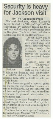 Jackson, Michael / Security is Heavy for Jackson Visit | Newspaper Article | August 1993