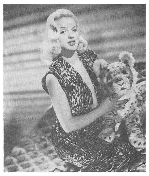 Dors, Diana / In Leopard Print Outfit-with Stuffed Toy Leopard | Magazine Photo | 1955