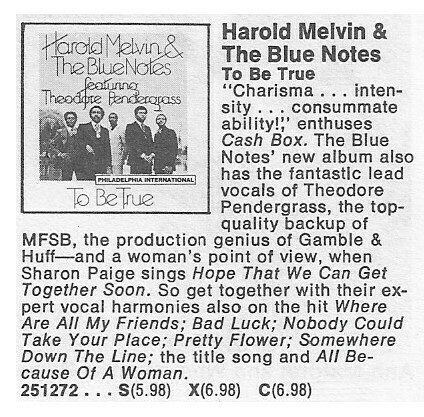 Melvin, Harold (+ The Blue Notes) / To Be True | Magazine Ad | May 1975