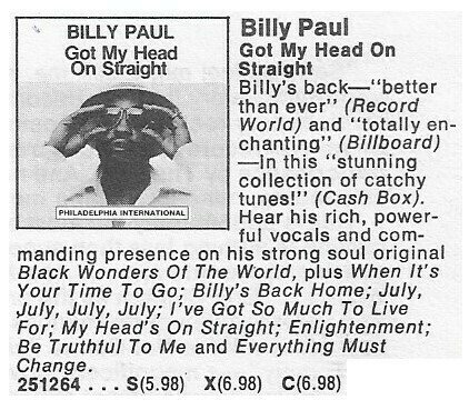 Paul, Billy / Got My Head On Straight | Magazine Ad | May 1975