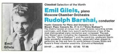 Gilels, Emil / Haydn: Concerto For Piano and Orchestra in D | Magazine Ad | May 1975