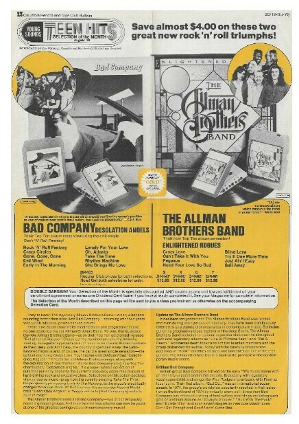 Bad Company / Desolation Angels | Magazine Ad | August 1979 | with Allman Brothers Band