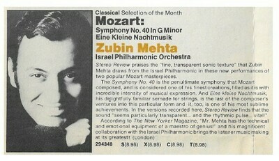 Mehta, Zubin / Mozart: Symphony No. 40 in G Major | Magazine Ad | August 1979