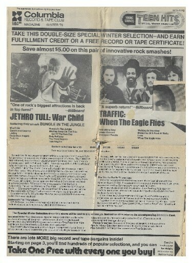 Columbia Record + Tape Club / Jethro Tull - Traffic | Winter 1975