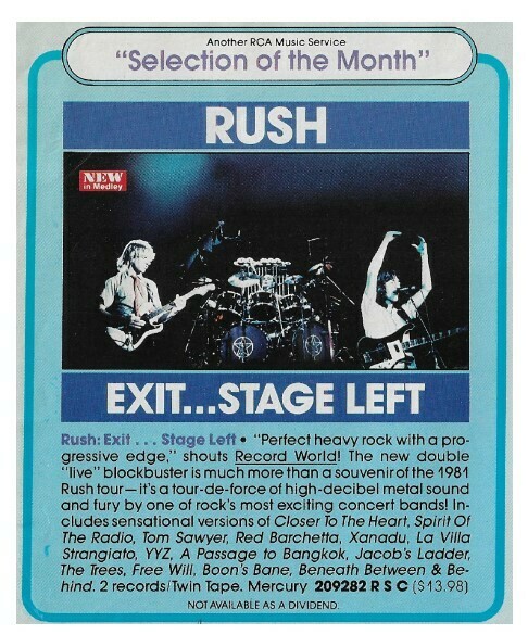 Rush / Exit...Stage Left | Magazine Ad | October 1981