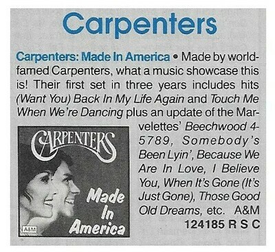 Carpenters / Made In America | Magazine Ad | June 1981
