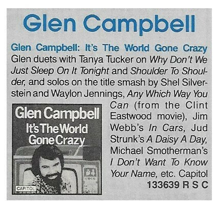 Campbell, Glen / It&#39;s the World Gone Crazy | Magazine Ad | January 1981
