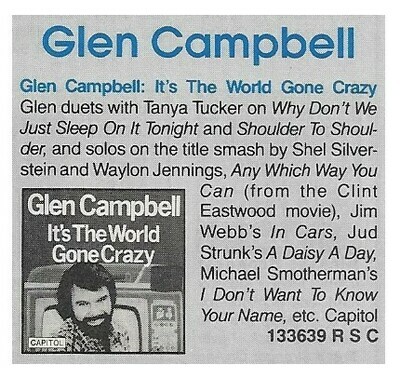 Campbell, Glen / It&#39;s the World Gone Crazy | Magazine Ad | January 1981