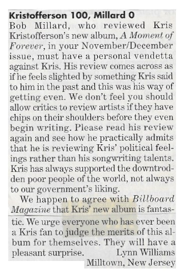 Kristofferson, Kris / Kristofferson 100, Millard 0 | Magazine Article | March 1996