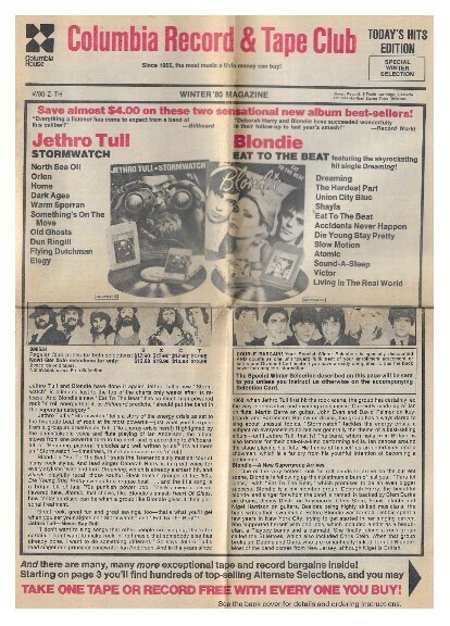 Columbia Record + Tape Club / Jethro Tull - Blondie | Winter 1980