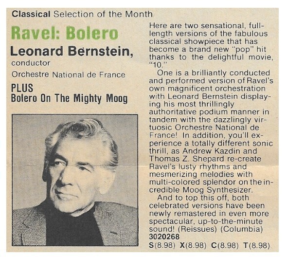 Bernstein, Leonard / Ravel: Bolero | Magazine Ad | July 1980
