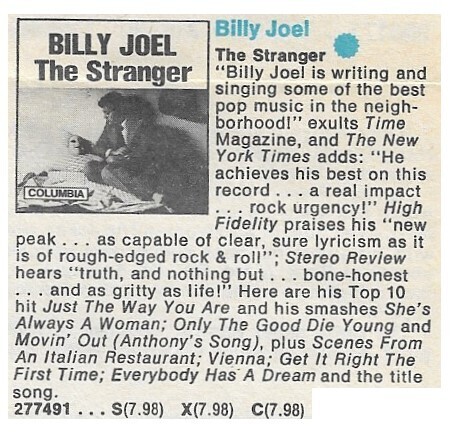 Joel, Billy / The Stranger | Magazine Ad | September 1977