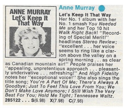 Murray, Anne / Let&#39;s Keep It That Way | Magazine Ad | February 1978