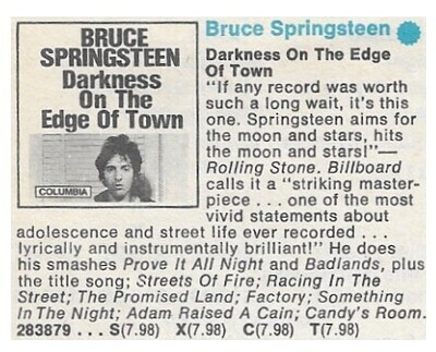 Springsteen, Bruce / Darkness On the Edge of Town | Magazine Ad | June 1978