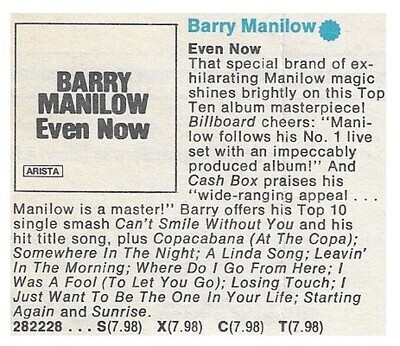 Manilow, Barry / Even Now | Magazine Ad | February 1978