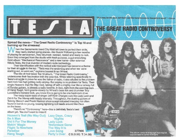 Tesla / The Great Radio Controversy | Magazine Ad | February 1989