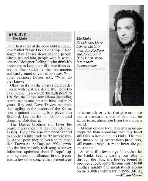 Kinks, The / UK Jive | February 1990