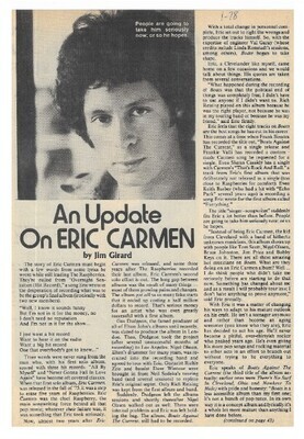 Carmen, Eric / An Update On Eric Carmen | January 1978