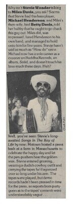 Wonder, Stevie / Motown Hosted a Press Bash | Magazine Article | December 1976