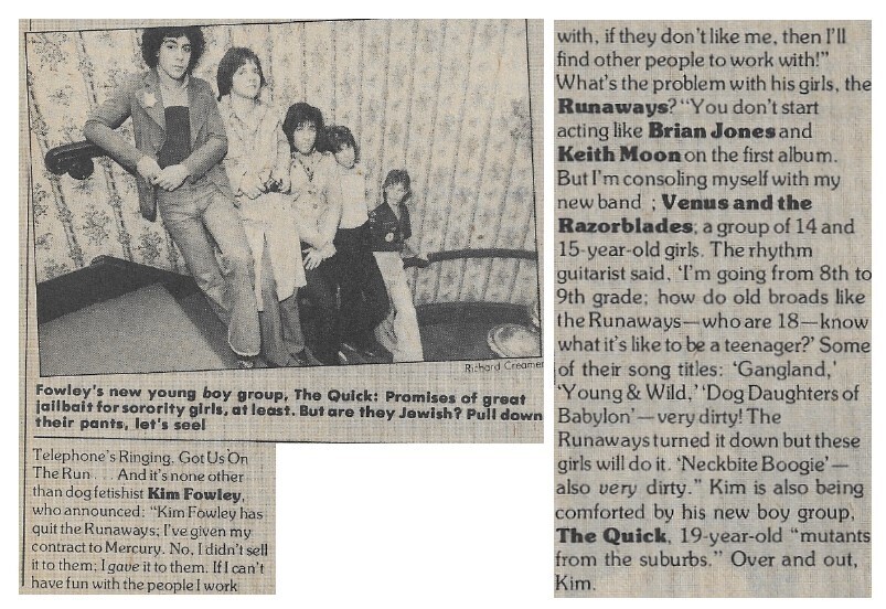 Quick, The / Fowley&#39;s New Young Boy Group | Magazine Article | December 1976