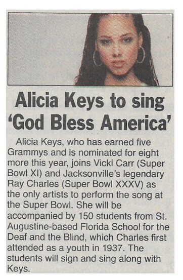Keys, Alicia / To Sing &#39;God Bless America&#39; | Newspaper Article | February 2005