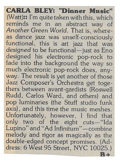 Bley, Carla / Dinner Music / 1977
