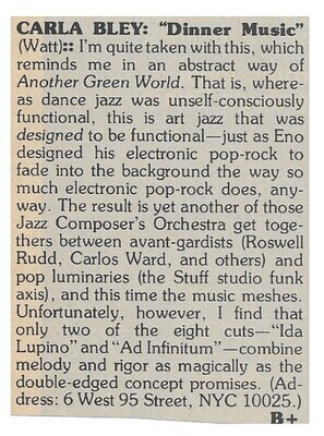 Bley, Carla / Dinner Music / 1977