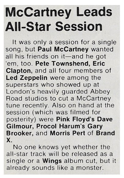 McCartney, Paul / McCartney Leads All-Star Session | Magazine Article | November 1978