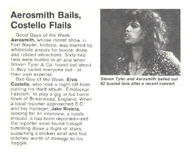 Aerosmith / Aerosmith Bails, Costello Flails | Magazine Article | November 1978