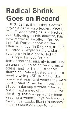 Laing, R.D. / Radical Shrink Goes On Record | Magazine Article | November 1978