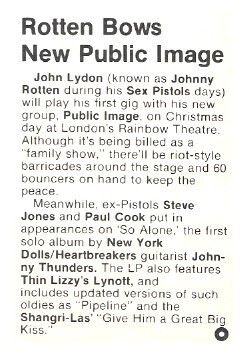 Public Image Ltd / Rotten Bows New Public Image | Magazine Article | November 1978