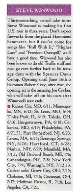 Winwood, Steve / Tour Dates and Story / 1991