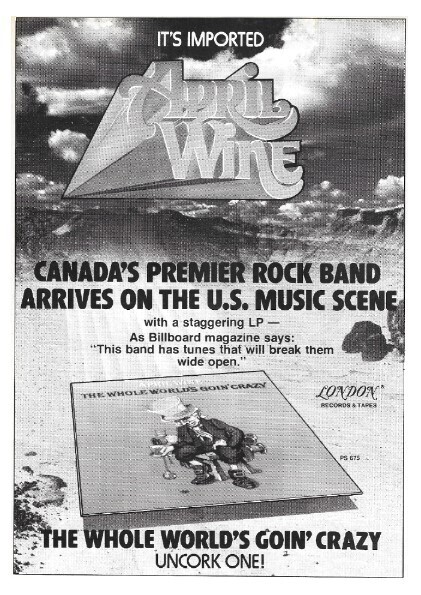 April Wine / The Whole World&#39;s Goin&#39; Crazy | Magazine Ad | December 1976