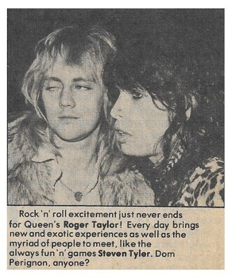 Taylor, Roger / Dom Perignon, Anyone? | Magazine Photo | March 1977 | with Steven Tyler