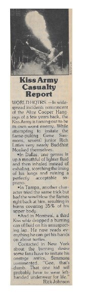 Kiss / Kiss Army Casualty Report | Magazine Article | March 1977