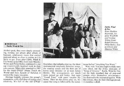 Earth, Wind + Fire / Heritage | Magazine Review | February 1990