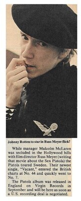 Sex Pistols / Johnny Rotten to Star in Russ Meyer Flick? / 1978