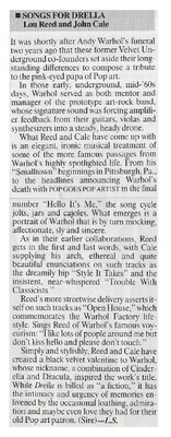 Reed, Lou / Songs for Drella | Magazine Review | June 1990 | with John Cale