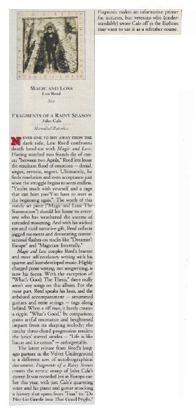 Reed, Lou / Magic and Loss | Magazine Review | December 1992 | with John Cale